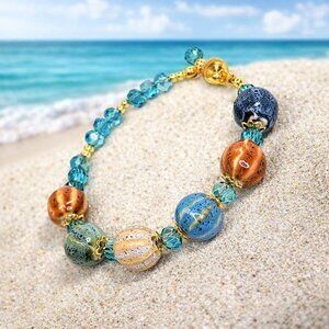 Pumpkin Charm and Crystal Fall Beaded Bracelet, Bracelet with Pumpkin Charms Cry